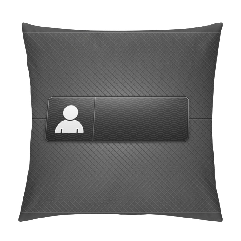 Personality  White User Profile Sign On Black Rounded Rectangle Web Button. Glowing Shape With Shadow On Black Metal Background. Vector Illustration Saved 10 Eps. Pillow Covers