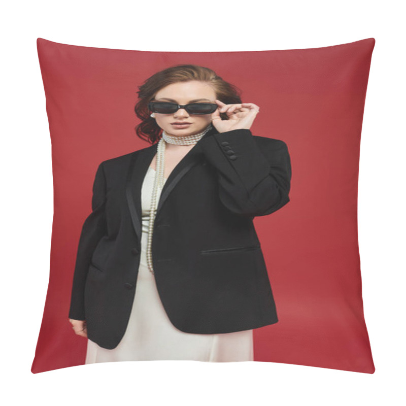 Personality  Dressed In A Sophisticated Outfit, A Young Woman Poses Confidently, Showcasing Her Style. Pillow Covers