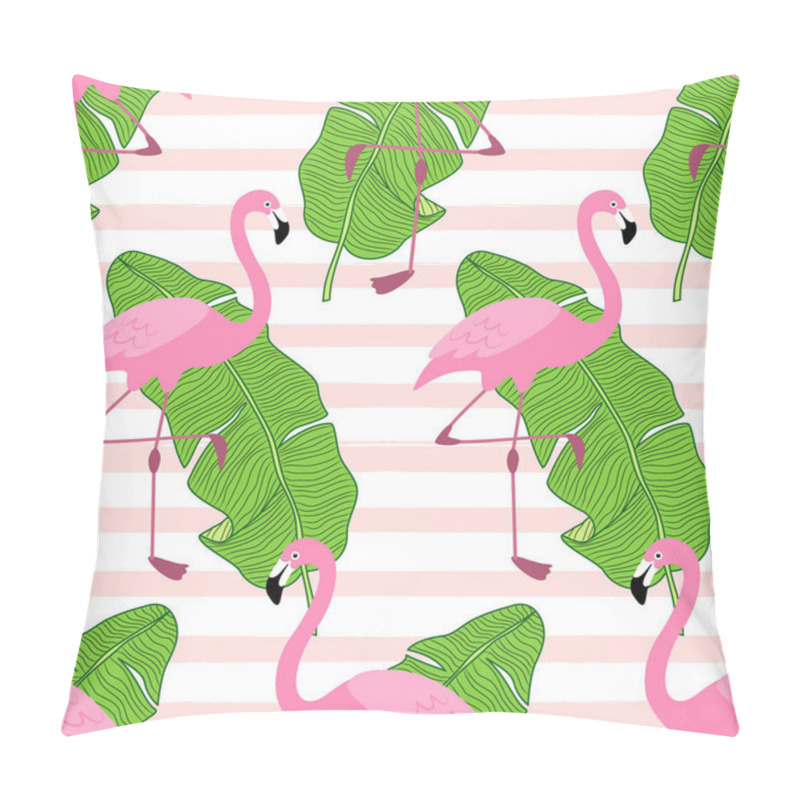 Personality  Cute Exotic Tropical Seamless Background With Cartoon Characters Of Pink Flamingos Pillow Covers