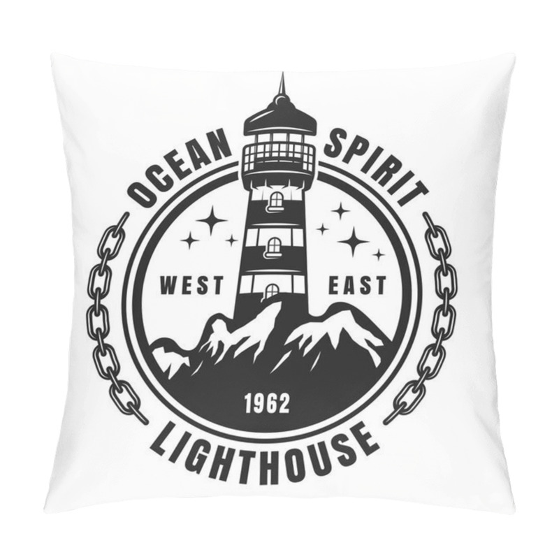 Personality  Nautical Round Badge With Lighthouse, Mountains Pillow Covers