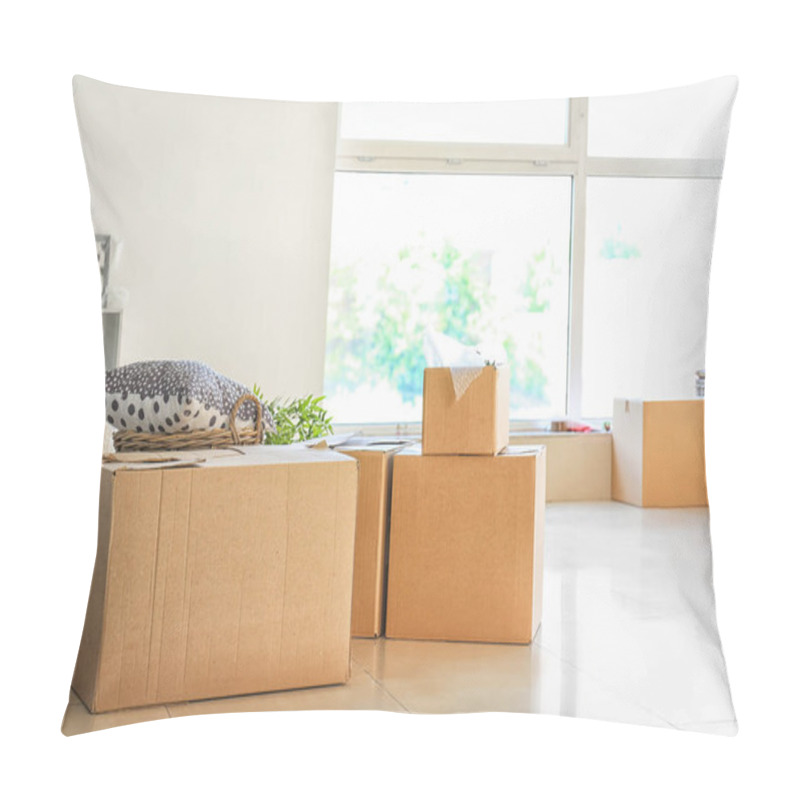 Personality  Carton Boxes And Interior Items On Floor In Room. Moving House Concept Pillow Covers