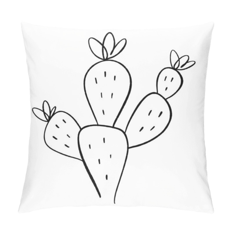 Personality  Simple Icon Cactus. One Line Drawing. House Or Wild Cactus. Black And White Clipart Vector Illustration. Pillow Covers