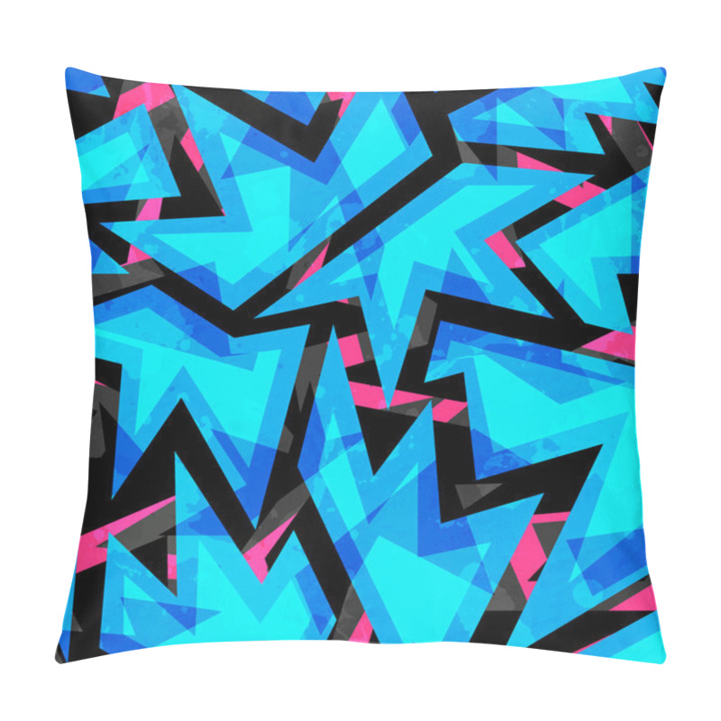 Personality  Blue Neon Geometric Seamless Pattern Pillow Covers