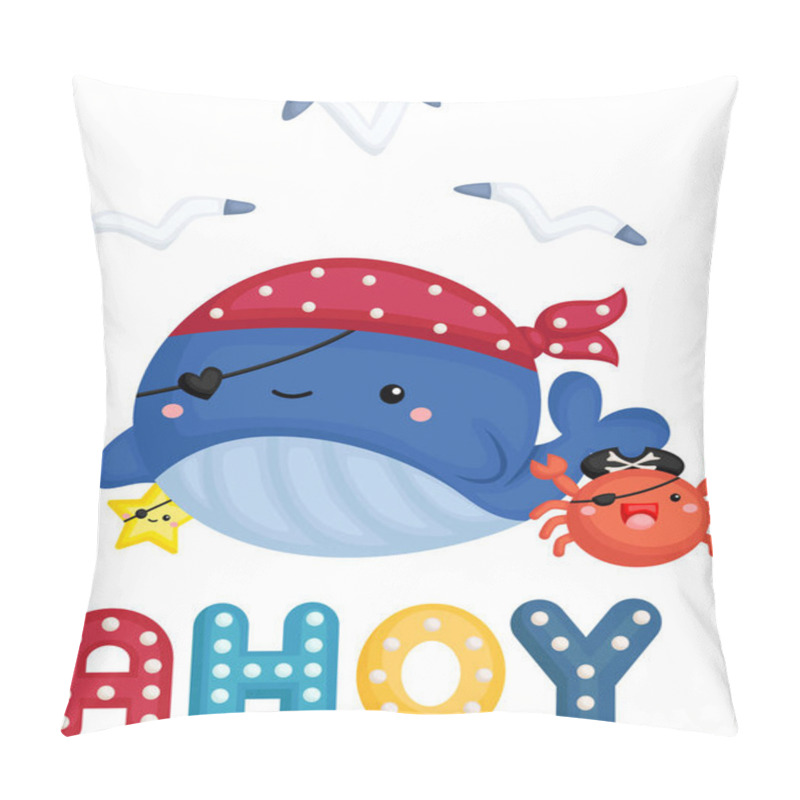 Personality  A Cute Whale Wearing A Pirate Costume With A Little Crab Beside It Pillow Covers