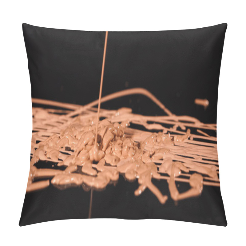 Personality  Close Up View Of Beige Makeup Concealer Pouring On Black Background  Pillow Covers