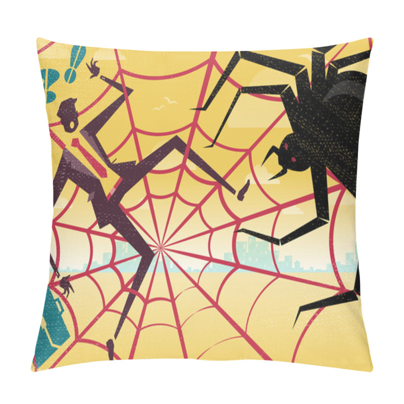 Personality  Businessman Caught In A Spiders Web.  Pillow Covers