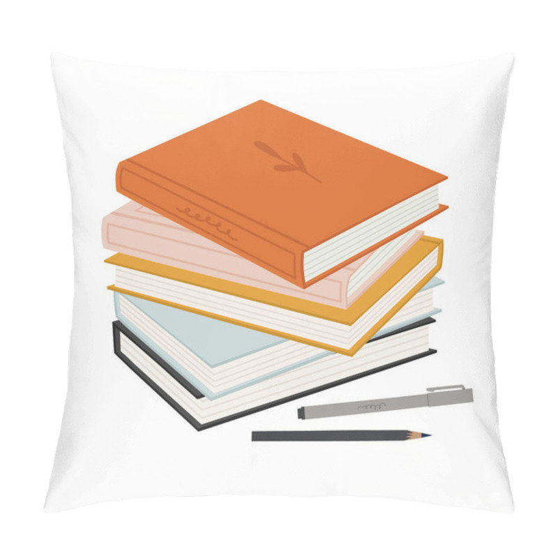 Personality  Vector Illustration Of The Stack Of Books, Pencil, Marker, Isolated On White. Hand-drawn Set. Objects For Learning, Reading, School Tools. Suitable For Book Shops, And Publishing Houses. Pillow Covers