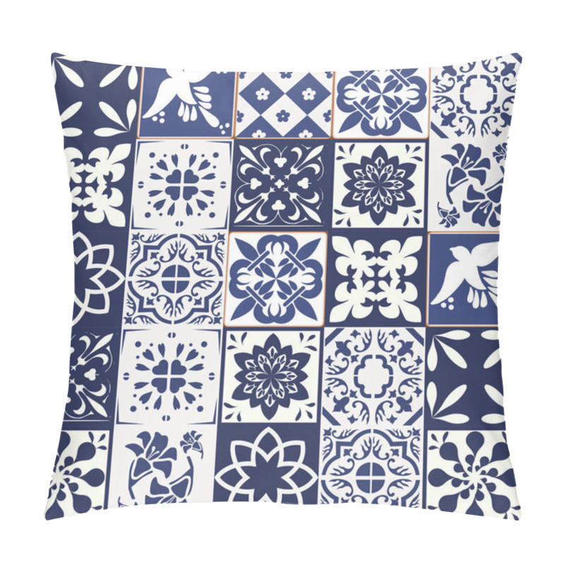 Personality  Blue Portuguese Tiles Pattern - Azulejos Vector, Fashion Interior Design Tiles  Pillow Covers