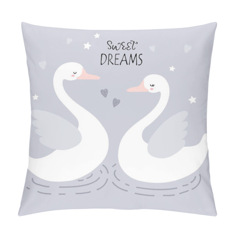 Personality  Vector Print With Beautiful Scandinavian Swans For Baby Shower,  Fabric, Textile And Sweet Dreams Pillow Covers