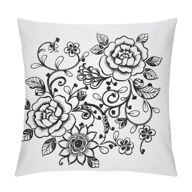 Personality  A Hand Drawn Illustration Floral Ornament With Flowers And Leaves Pillow Covers