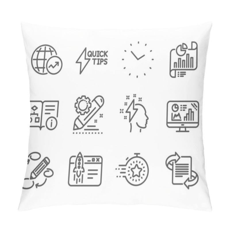 Personality  Set Of Education Icons, Such As Marketing, Start Business, World Statistics, Technical Algorithm, Quickstart Guide, Report Document, Project Edit, Time, Analytics Graph, Timer, Keywords. Vector Pillow Covers