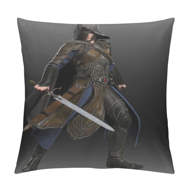 Personality  Fantasy Medieval Man In Leather Armor, Hooded Cloak, With Swords Pillow Covers