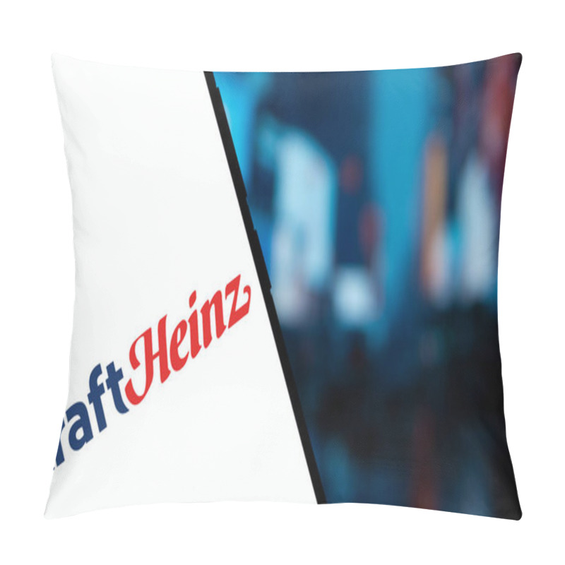 Personality  Dhaka, Bangladesh- 5 Dec 2024: Kraft Heinz Logo Is Displayed On Smartphone. Kraft Heinz Is An American Multinational Food Company. Pillow Covers