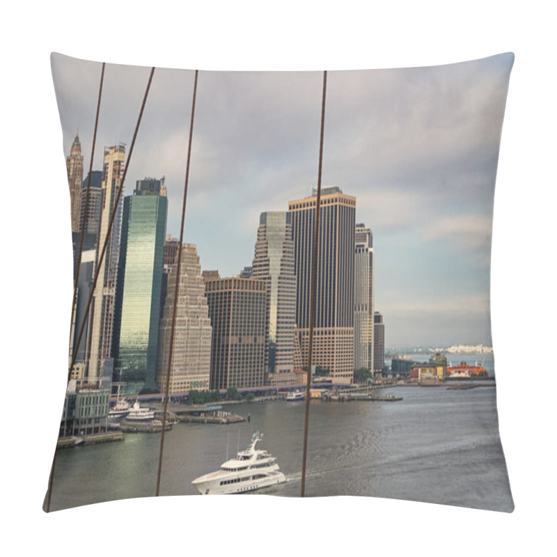 Personality  Cityscape Skyline Building Architecture. City Architectural Cityscape With Harbor. New York City Harbor. Cityscape In Metropolis City. City Downtown Skyline. Horizon And Architecture. Brooklyn Bridge. Pillow Covers