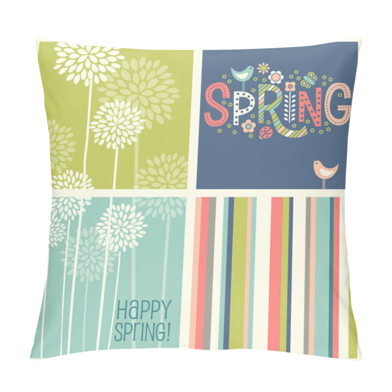 Personality  Set Of Spring Designs Including Seamless Stripes, Doodle Lettering, Tall Allium Flowers. Pillow Covers