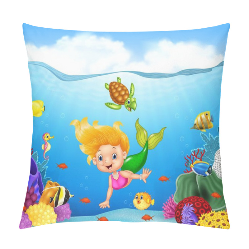 Personality  Cartoon Mermaid With Beautiful Underwater World Pillow Covers