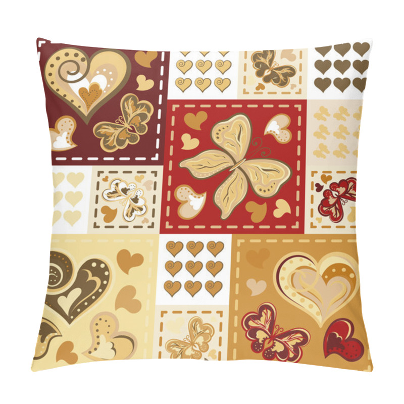 Personality  Seamless Background With Butterflies Hearts In Patchwork Style. Vector Illustration Pillow Covers