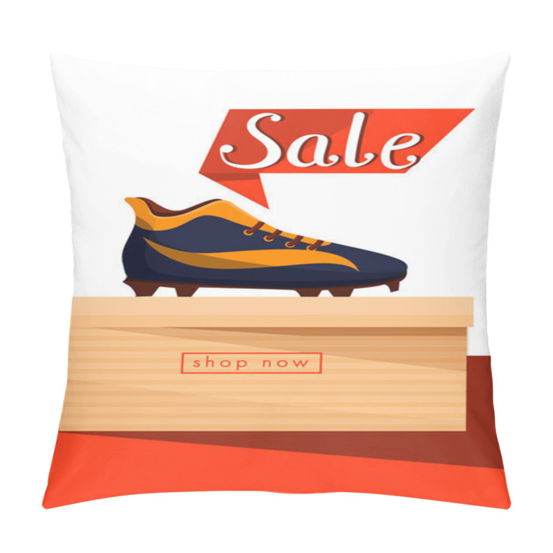 Personality  Sale Vector Poster. Sneakers Shoes On The Box. Pillow Covers