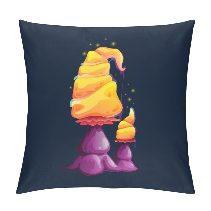 Personality  Fantasy Magic Toxic Yellow Mushroom With Sparkles. Vector Luminous Fungus With Odd Cap. Unusual Fairy Tale Ui Game Asset, Mushroom With Bright Glow Hat. Natural Gui Element, Interface, Cartoon Plant Pillow Covers