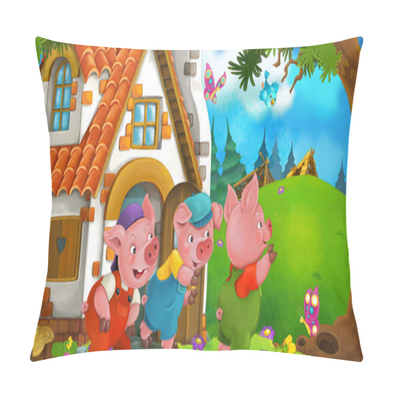 Personality  Cartoon Scene With Three Pigs  Pillow Covers