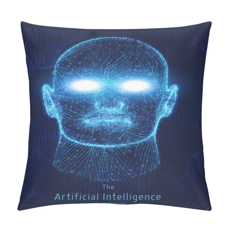 Personality  Human Big Data Visualization. Futuristic Artificial Intelligence Concept. Cyber Mind Aesthetic Design. Machine Learning. Complex Data Threads In Form Of Head With Binary Data Pillow Covers