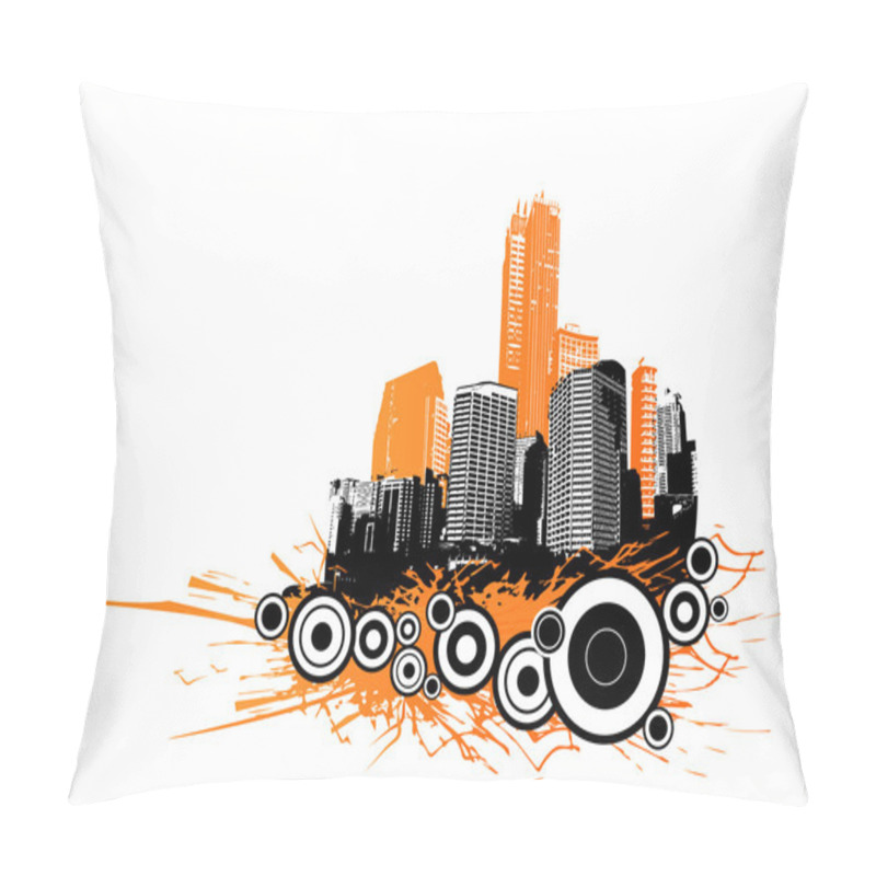 Personality  Skyscrapers With Circles And Orange Splash. Vector Pillow Covers