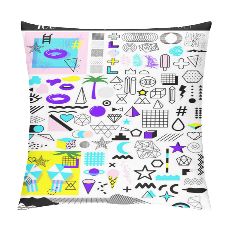 Personality  Memphis Style Design Elements Set. Collection Of Geometric Elements For Patterns. Retro 80's Collection For Textile, Web, Design Patterns, Backgrounds. Fashion Style. Trendy Geometric Elements Pillow Covers