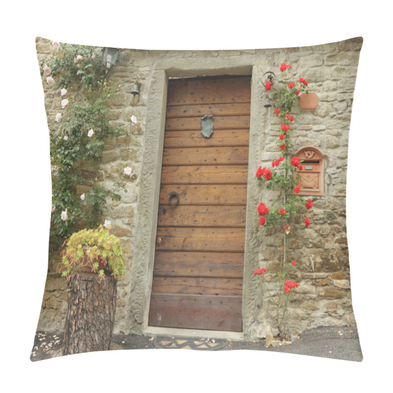 Personality  Front Door Decorated With Climbing Roses In Old Tuscan Village, Pillow Covers