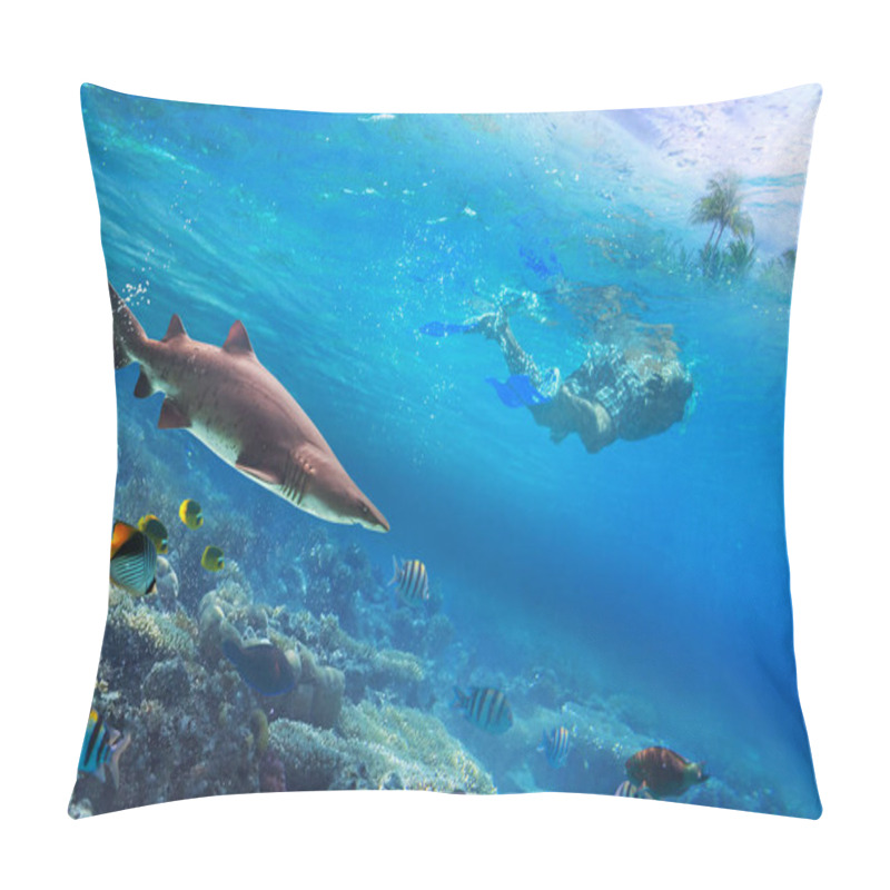 Personality  Snorkeling In The Tropical Water With Dangerous Shark Pillow Covers