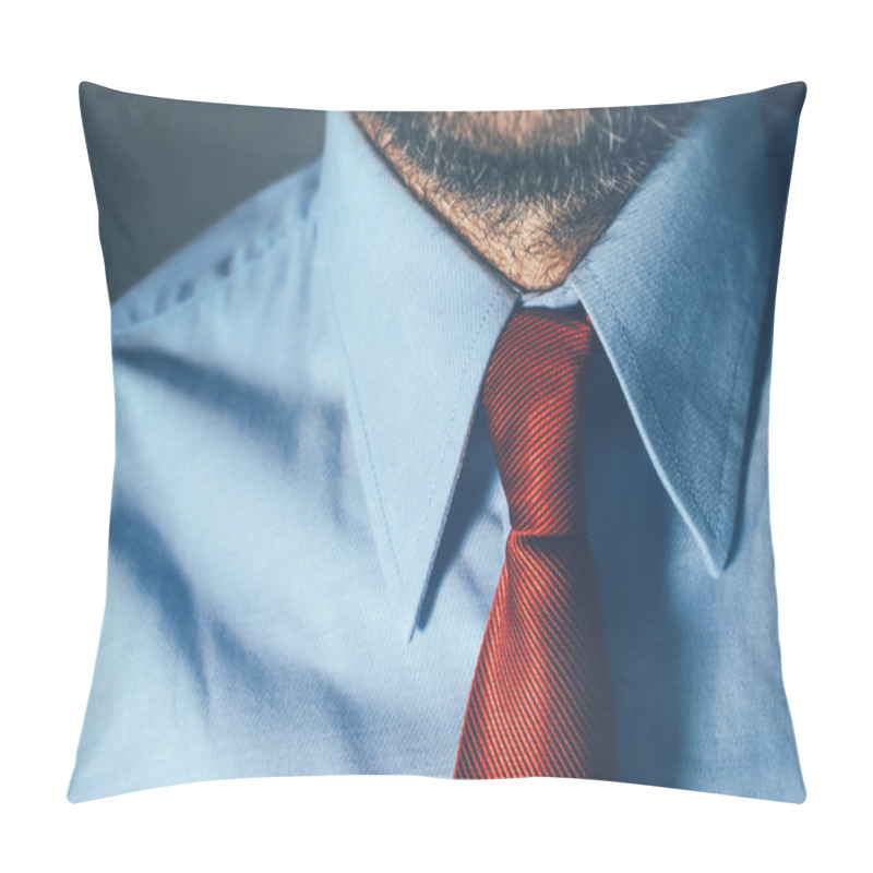 Personality  Bearded Businessman In Blue Shirt And Red Necktie Pillow Covers