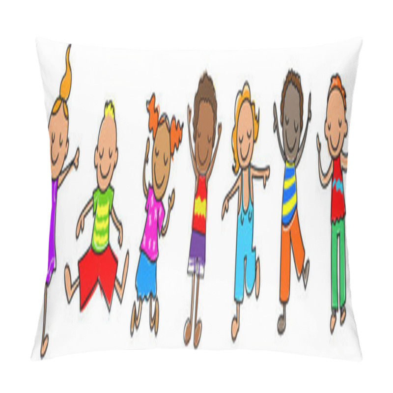 Personality  Happy Stick Figure Kids  Vector Illustrations , Ethnic Diversity Kids Pillow Covers