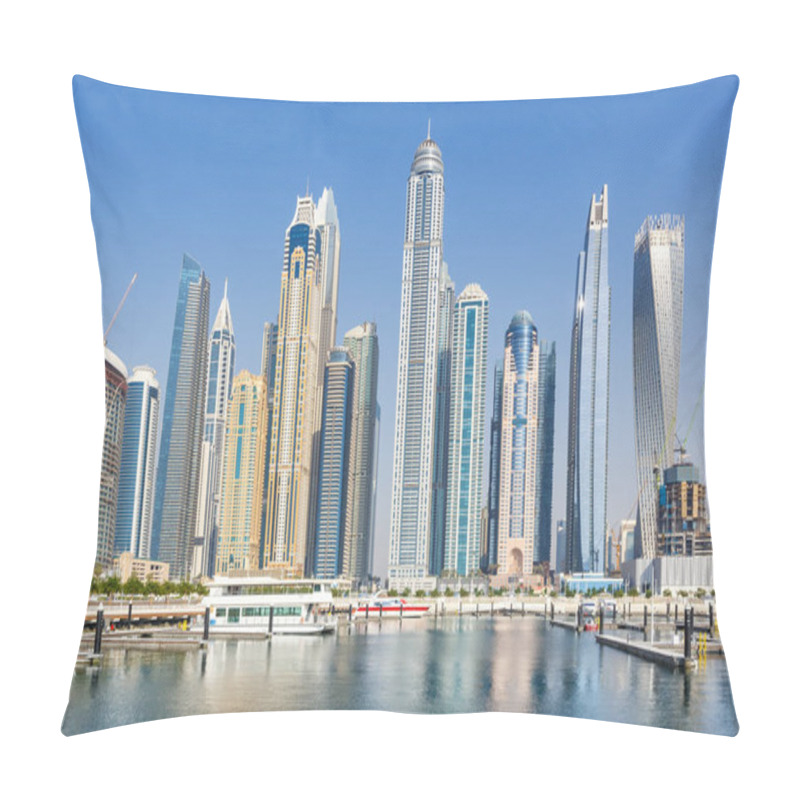 Personality  Dubai Marina And Harbour Skyline Architecture Travel In United Arab Emirates Water Reflection City Pillow Covers