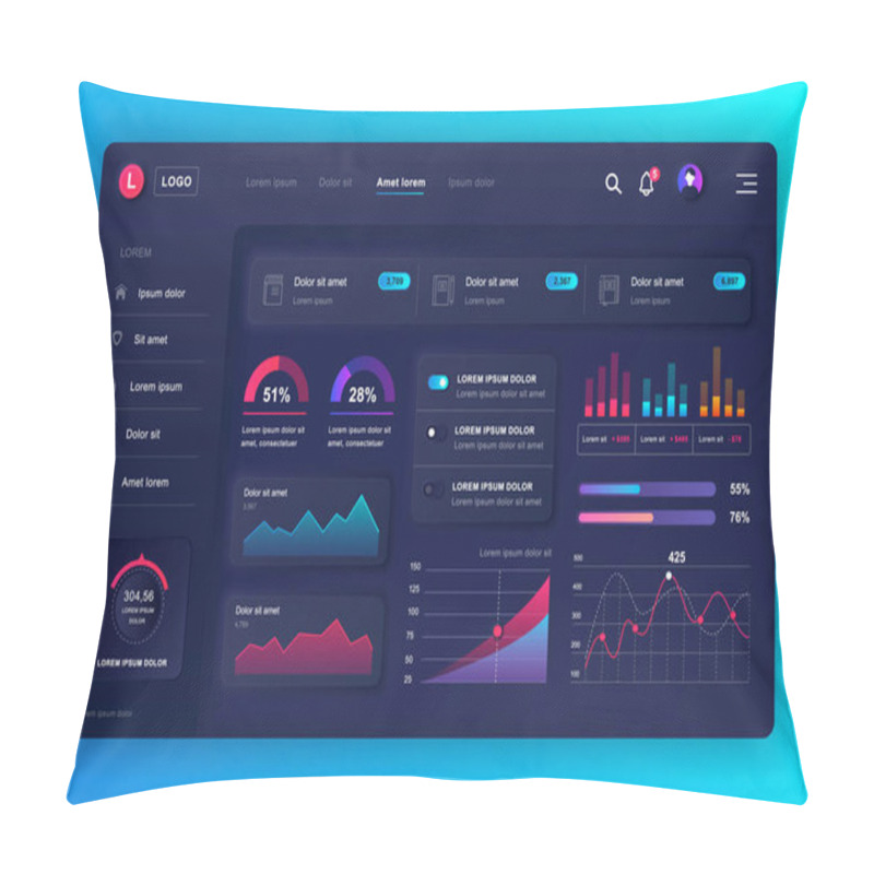 Personality  Neumorphic Dashboard UI Kit. Admin Panel Vector Design Template With Infographic Elements, HUD Diagram, Info Graphics. Website Dashboard For UI And UX Design Web Page. Neumorphism Style. Pillow Covers