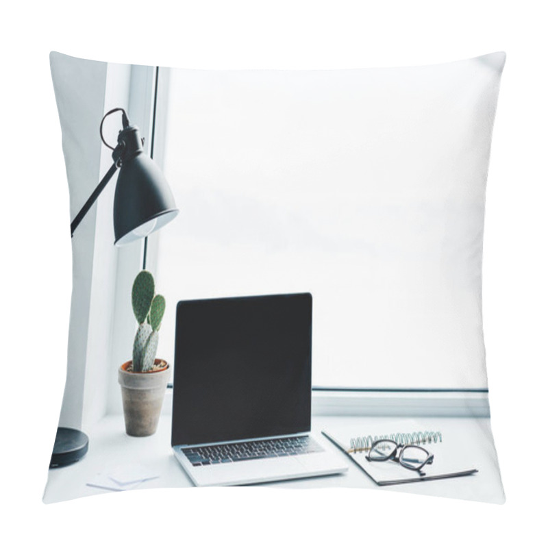 Personality  Laptop With Blank Screen, Lamp, Plant And Textbook With Eyeglasses Pillow Covers