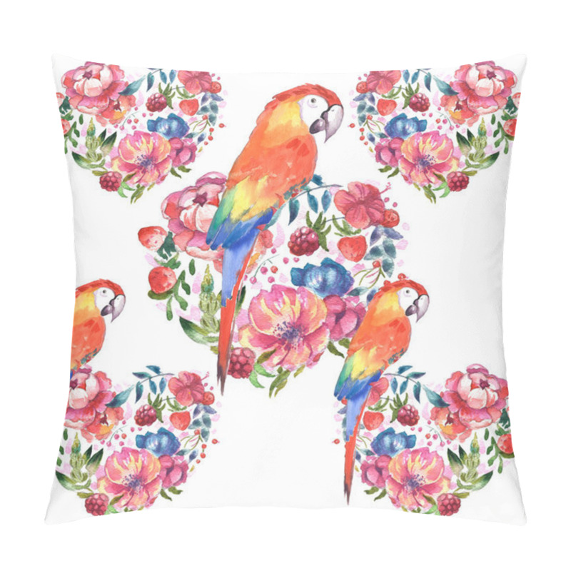 Personality  Birds In Tropical Leaves And Flowers On A White Background. Realistic Watercolor. Clip Art. Drawn By Hand. Hand Painted Pillow Covers