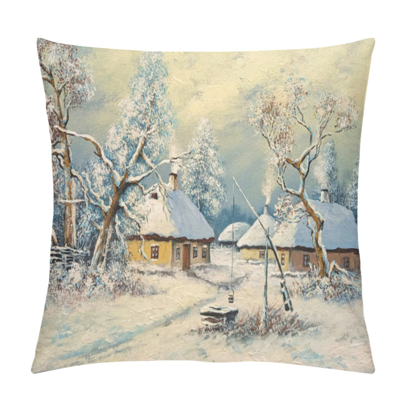 Personality  Oil Paintings Rural Landscape, Winter Landscape, Old Village, Landscape With Trees And Snow. Fine Art, Artwork, Oil Paint. Pillow Covers