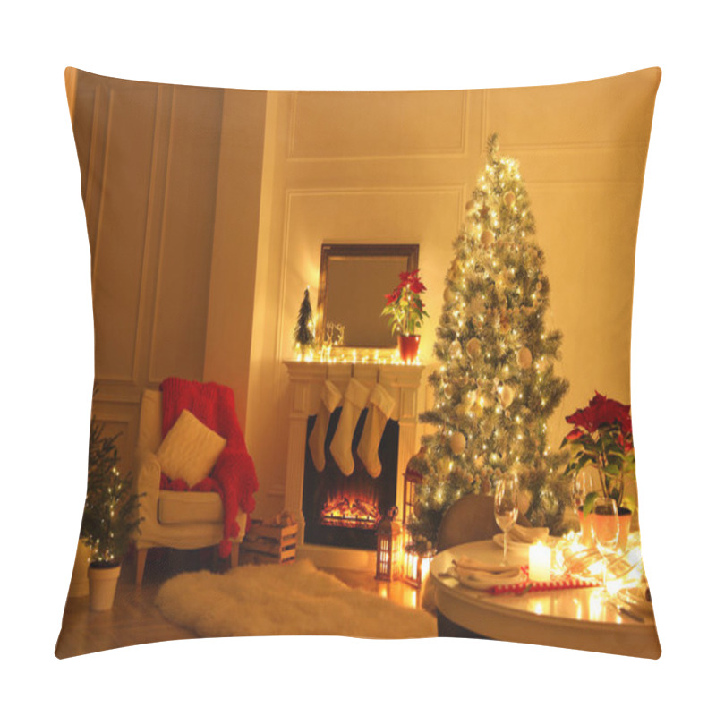 Personality  Fireplace In Beautiful Living Room Decorated For Christmas Pillow Covers