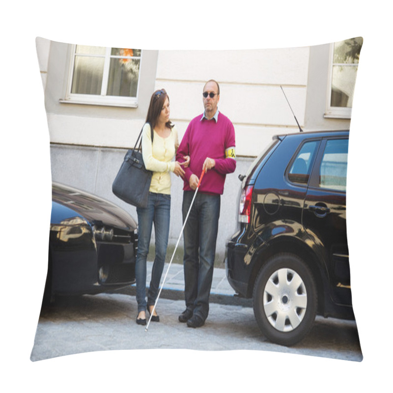 Personality  Woman Helps Blind Man On The Street Pillow Covers