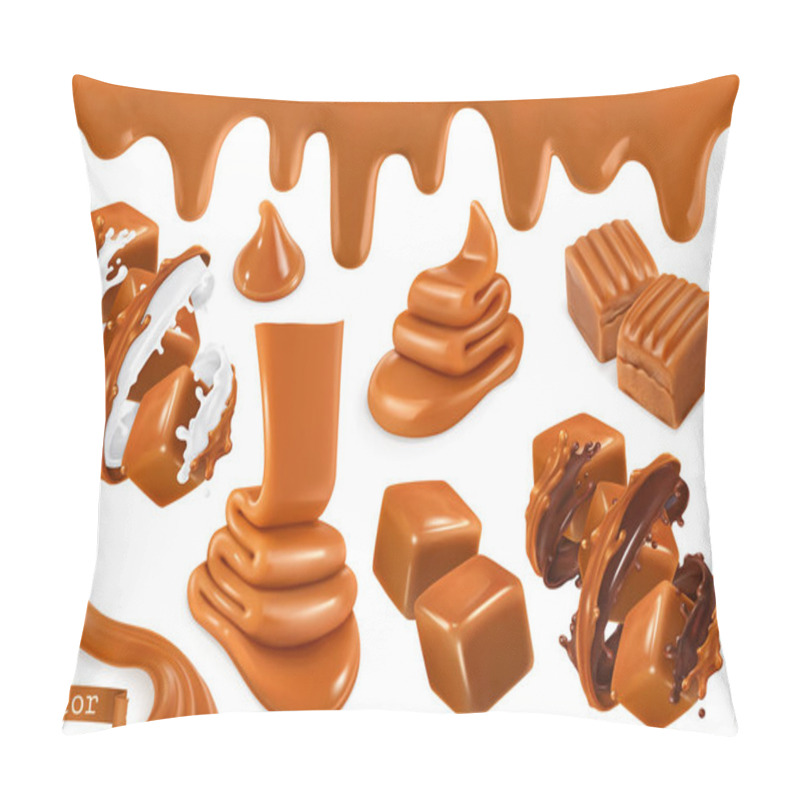 Personality  Sweet Caramel, Set Realistic 3d Vector Illustration Pillow Covers