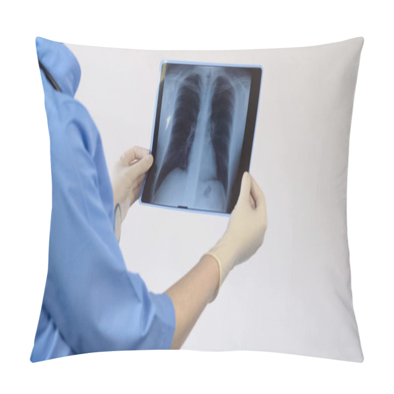 Personality  Female Therapist Analyzing Lungs X-ray, Patient Examination Result, Diagnosis Pillow Covers