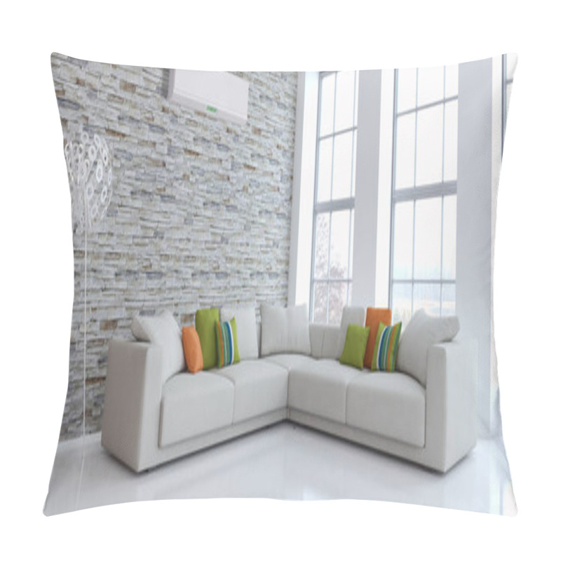 Personality  Modern Bright Interior With Air Conditioning 3D Rendering Illust Pillow Covers