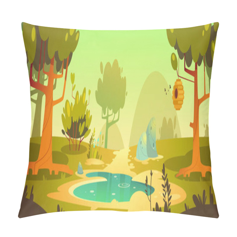 Personality  Cartoon Forest Background With Pond, Swamp, Trail Pillow Covers