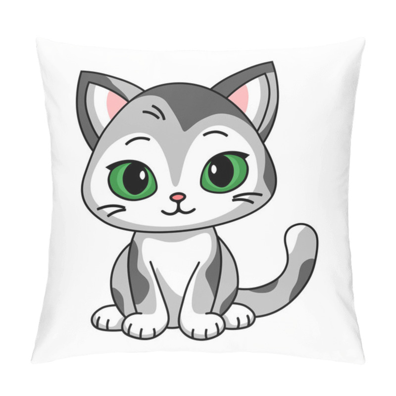 Personality  Cute Kitten With Big Green Eyes Vector Illustration Pillow Covers