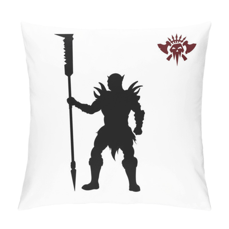 Personality  Black Silhouette Of Orc With Spear On Background. Fantasy Character. Angry Warrior With Weapon. Barbarian Tattoo Pillow Covers