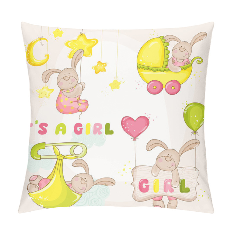 Personality  Baby Bunny Set - For Baby Shower Or Arrival Card - In Vector Pillow Covers