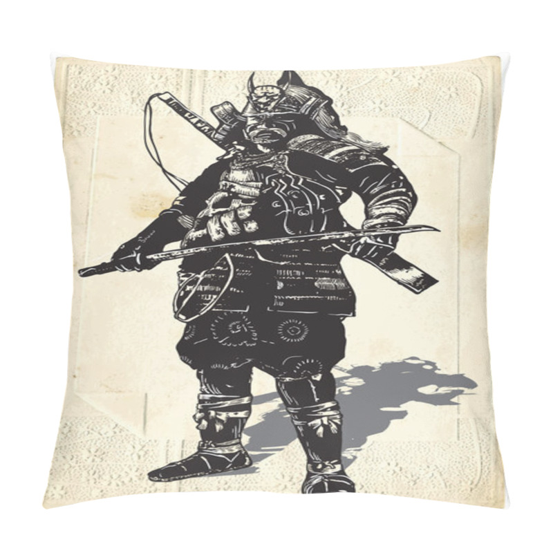 Personality  An Hand Drawn Vector From Japan Culture - Samurai, Shogun Pillow Covers