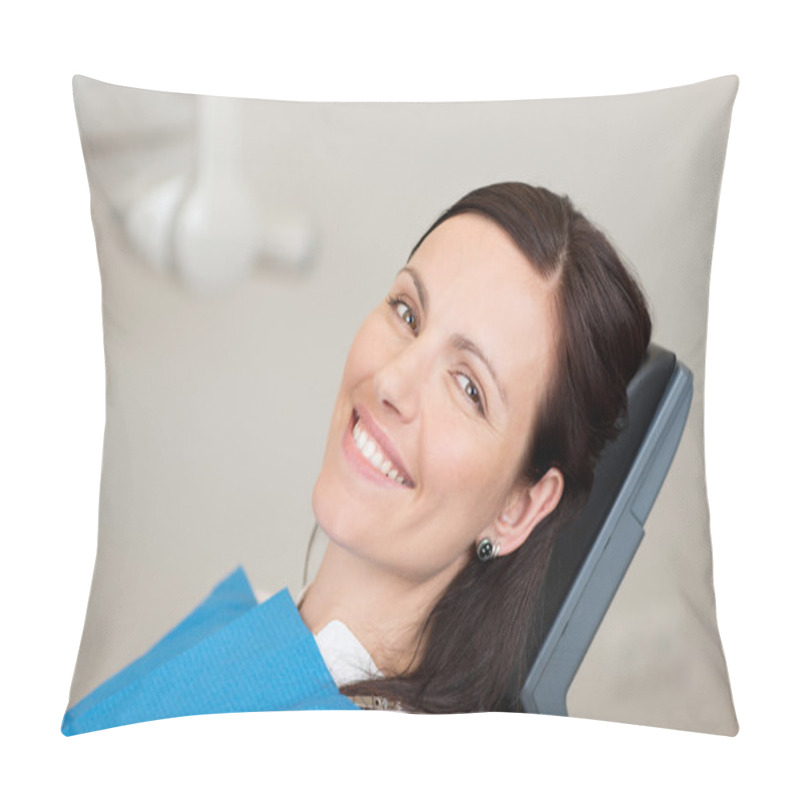 Personality  Female Patient Smiling In Dentistry Pillow Covers