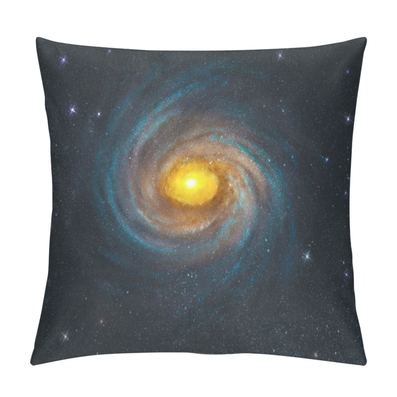 Personality  A Blue And Golden Spiral Galaxy Spins In The Universe. Pillow Covers