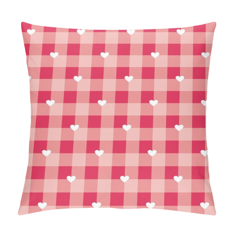 Personality  Seamless Sweet Red Valentines Vector Background - Checkered Pattern Or Grid Texture With White Hearts Full Of Love Pillow Covers