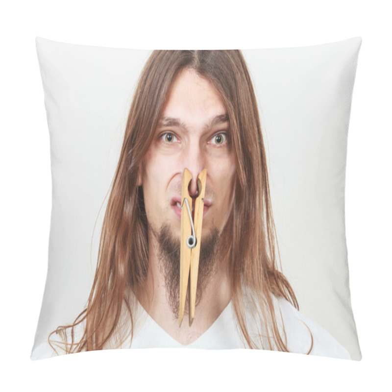 Personality  Man With Clothespin On Nose Pillow Covers